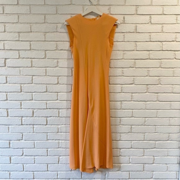 Tibi Open Back Bias Cut Sleeveless Silk Dress Apricot Orange S118SL1085 Size 0 - Picture 5 of 15